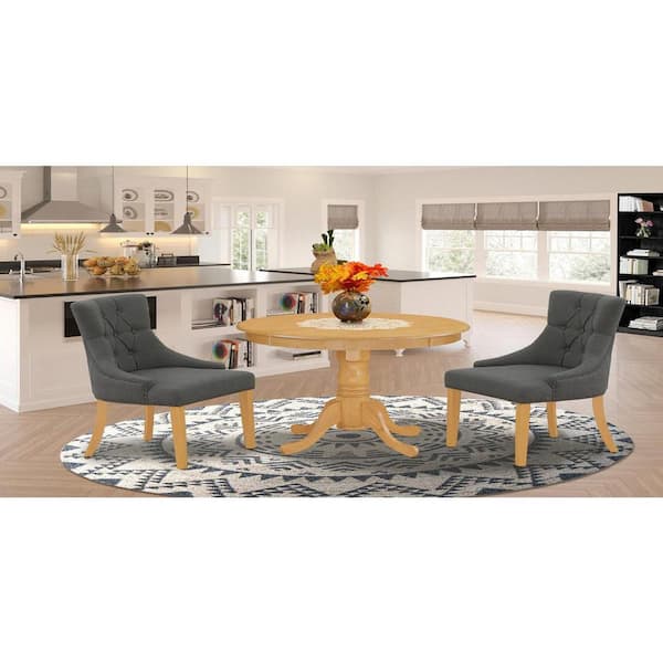 East West Furniture 3-Piece Natural Oak Finish Solid Wood Top - Round Dining Room Set - Seats 4
