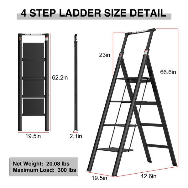 Heavy-Duty 3-Step Folding Ladder For Home & Work – Anti-Slip, 300lbs Capacity