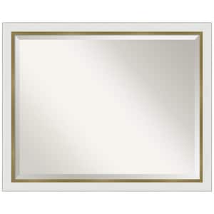 Eva 31 in. x 25 in. Modern Rectangle Framed White Gold Narrow Wall Mirror