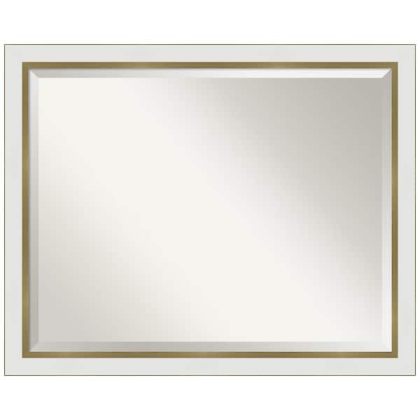 Amanti Art Eva 31 in. x 25 in. Modern Rectangle Framed White Gold Narrow Wall Mirror