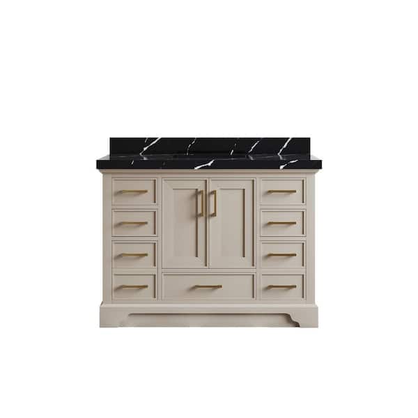 Willow Collections Charlotte 48 in. Single Sink Freestanding Fine Grain Bath Vanity with Calacatta Black Qt. Top Unassembled