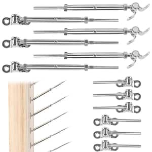 6 Pairs 180° Adjustable Stainless Steel Cable Railing Kit, 1/8 in. Swage Toggle Turnbuckle Hardware