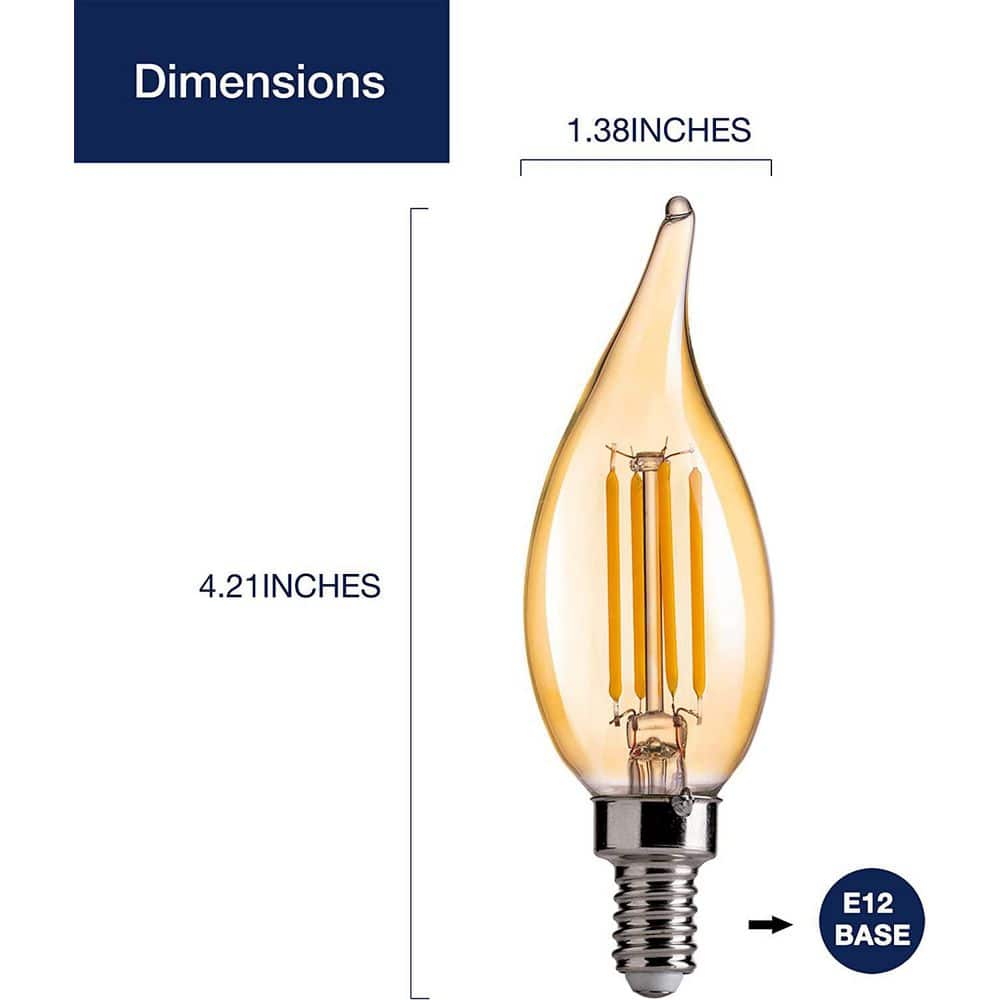 Amber Glass Dimmable LED Candelabra Bulbs 6-Pack