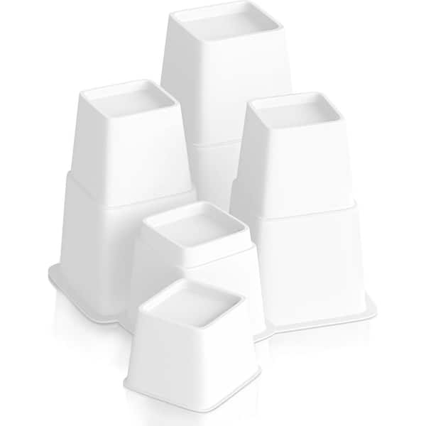 Angel Sar 3,5 or 8 in. White Adjustable Bed Furniture Risers for Beds, Supports up to 1300 lbs, Set of 4