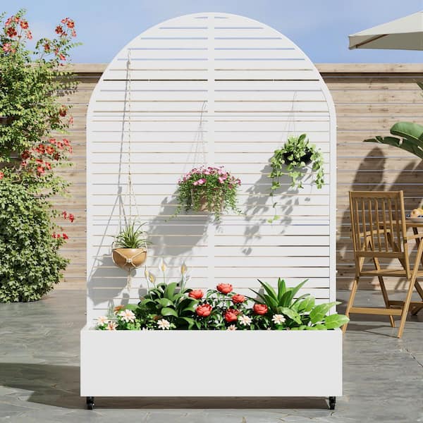 Dovelina 73 in. x16 in. x47 in. White Metal Iron Planter Box with Attached Trellis for Climbing Vegetation