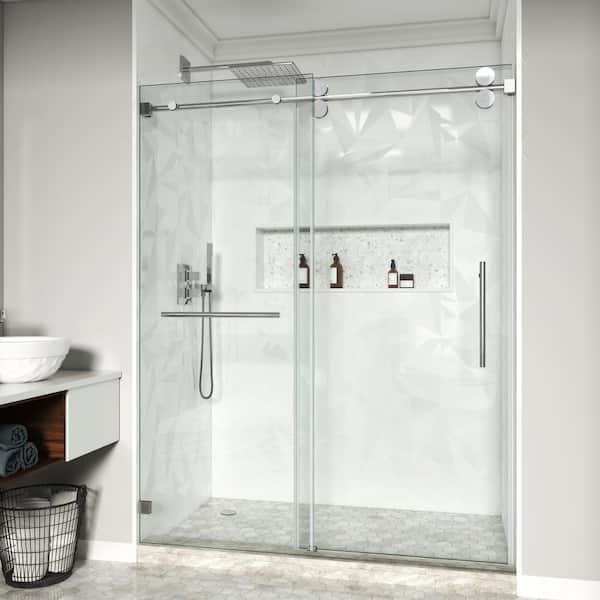 61-66.5 in. W x 76 in. H Single Sliding Frameless Shower Door in Chrome with 3/8 in. Clear Tempered Glass
