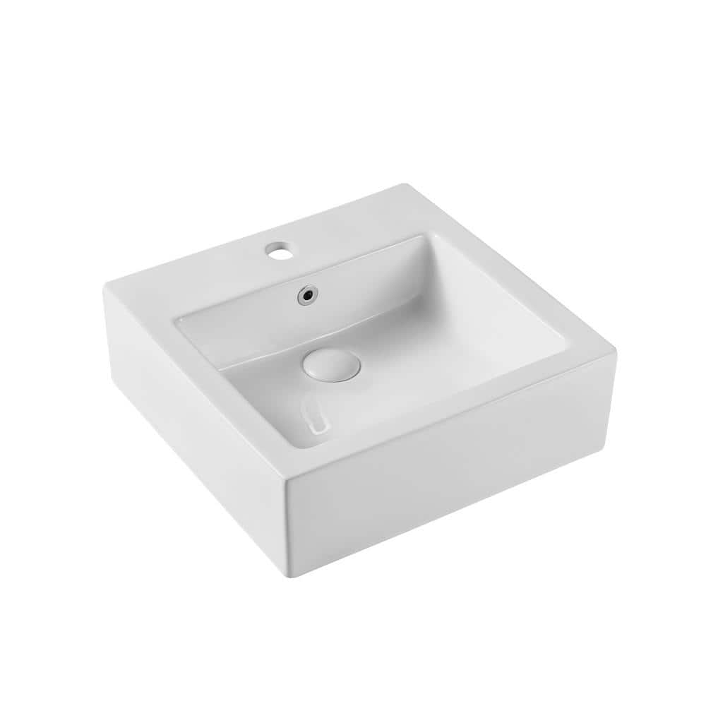 Eridanus 18 in. White Ceramic Rectangular Modern Vessel Basin Bathroom ...