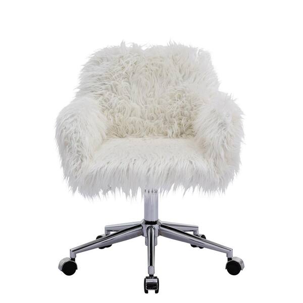 White Faux Fur Fluffy Task Chair Home, Swivel Vanity Chair White
