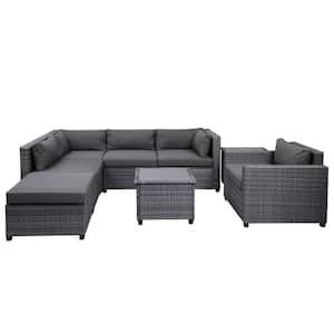 8-Piece Wicker Outdoor Rattan Sectional Seating Group with Gray Cushions