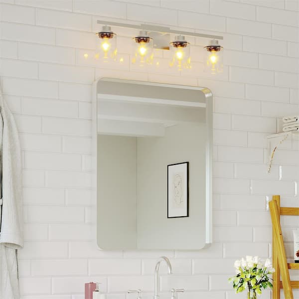 28 in. W x 36 in. H Rectangular Aluminum Framed Wall Bathroom Vanity Mirror in Brushed Nickel