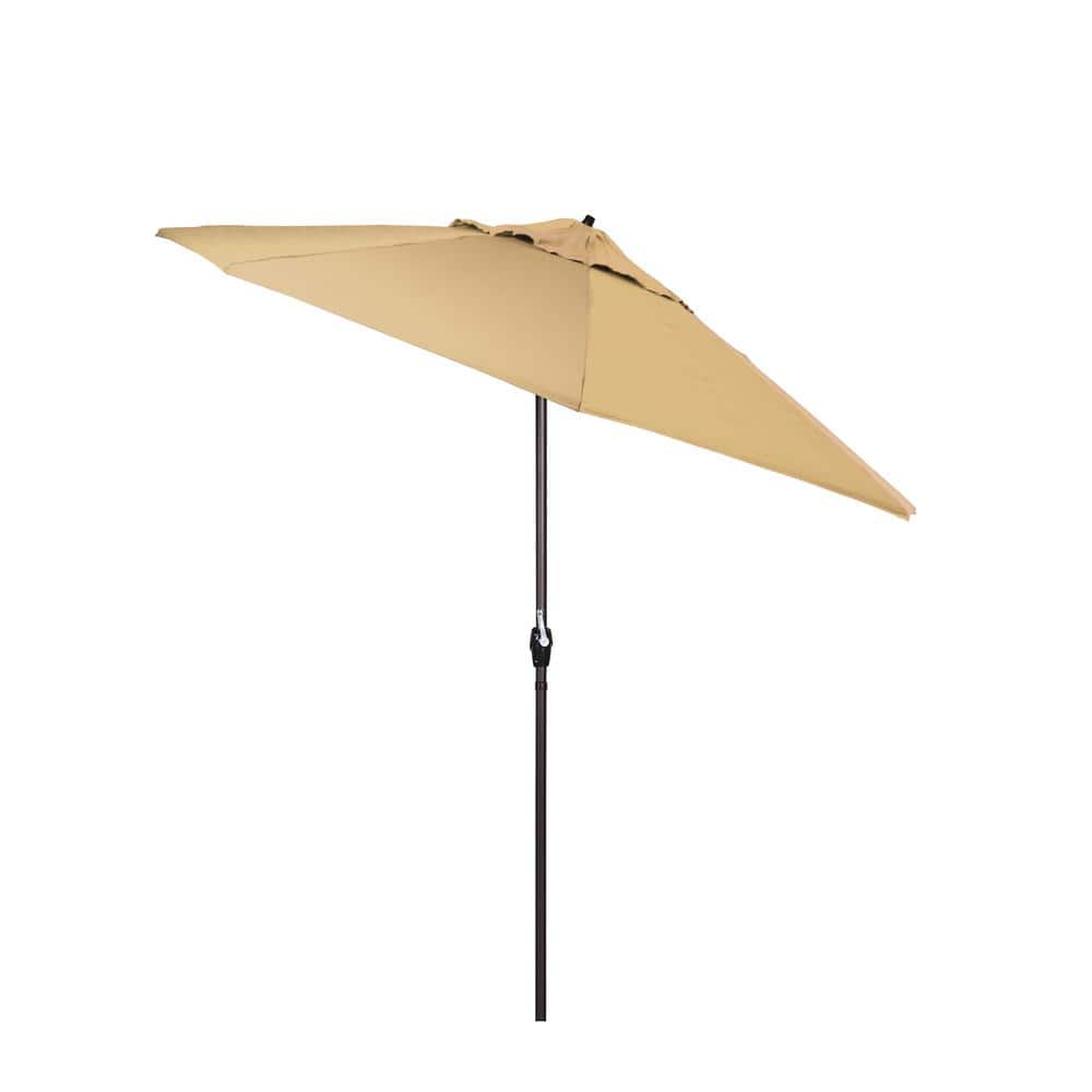 9 ft. Champagne Olefin Aluminum Patio Umbrella with Auto Tilt Crank Lift