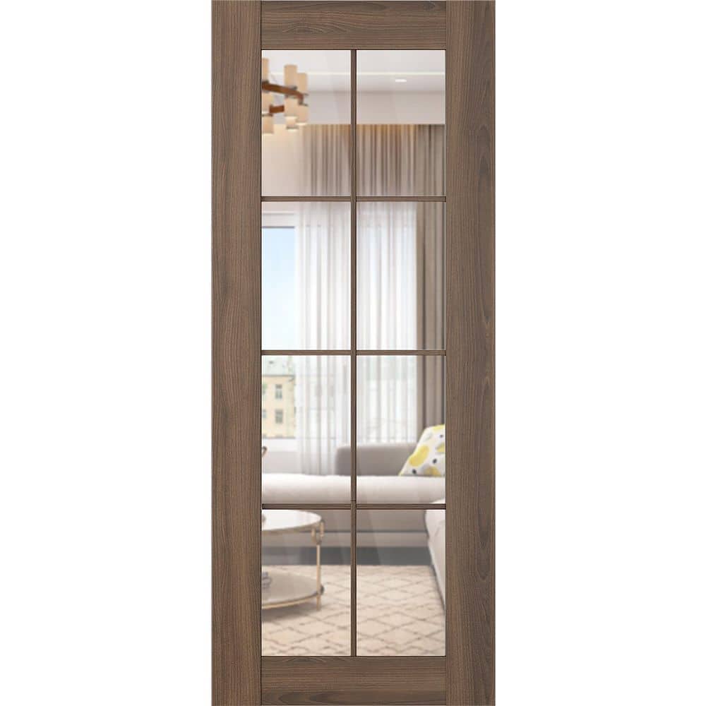 Vona 8 Lite 28 in. x 84 in. Pecan Nutwood 8-Lite Clear Glass Composite Solid Core Wood Interior Door Slab price history on PriceWatchPro