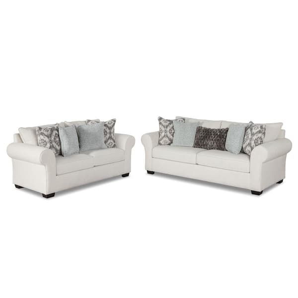 Ayala 2-Piece White OEKO-TEX Fabric Living Room Set With Kiln Dried Frame
