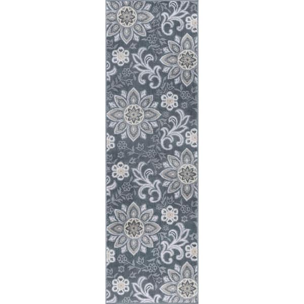 Tayse Rugs Madison Floral Dark Gray 2 ft. x 8 ft. Indoor Runner Rug