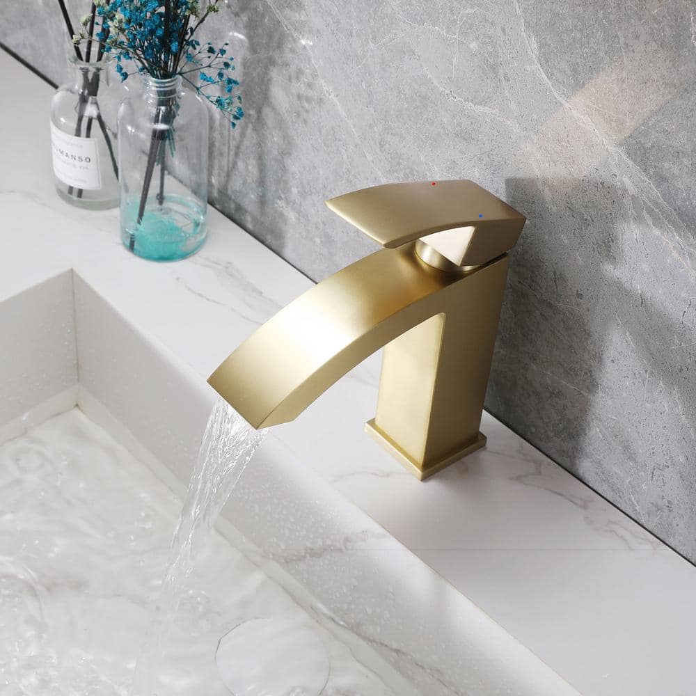 Brushed Gold Brass Single Handle Bathroom Faucet with Deck Plate