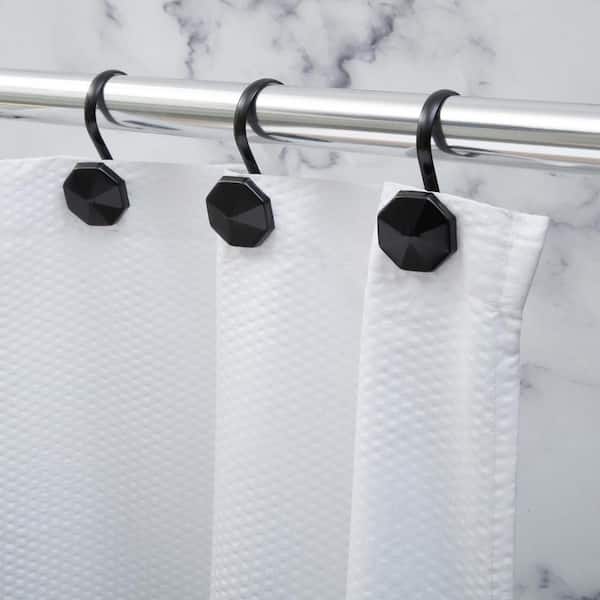 Utopia Alley Double Shower Curtain Hooks for Bathroom Rustproof Zinc Shower  Curtain Hooks Rings Crystal Design in Matte Black HK18BK - The Home Depot