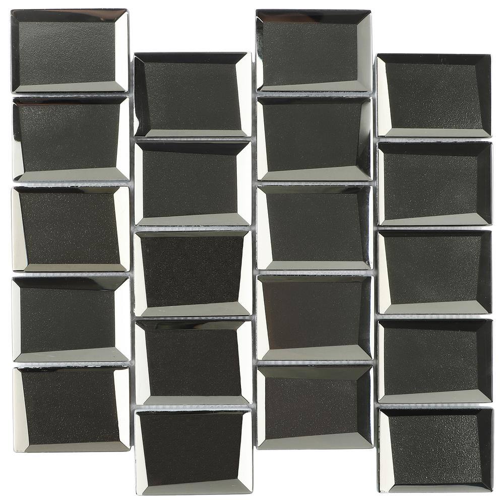 Kaur Platinum Silver Polished Glass Mosaic Wall Tile