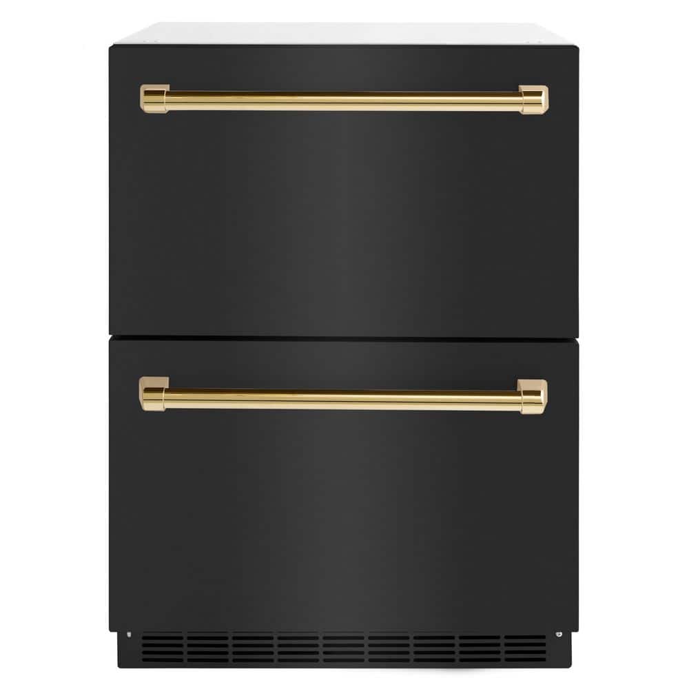 Touchstone 24 in. 4.6 cu. ft. Drawer Refrigerator with Black Stainless Steel Doors and Polished Gold Handles