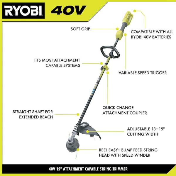 Ryobi RY40202 Cordless Attachment String Trimmer 15 in 40 V X Lithium Ion for sale online 