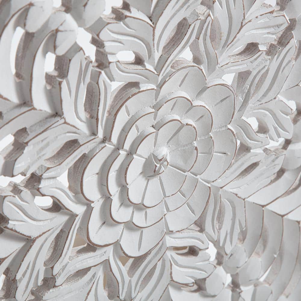 Lottie White Round Wood Bohemian Wall Medallion, 30-Inches