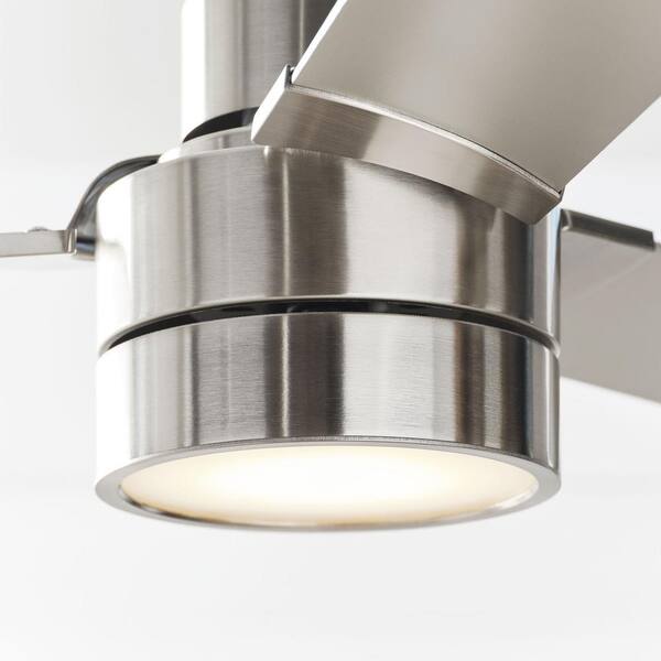 Generation Lighting - Jovie 52 in. Modern Indoor/Outdoor Brushed Steel Ceiling Fan with Silver/American Walnut Reversible Blades, Light Kit