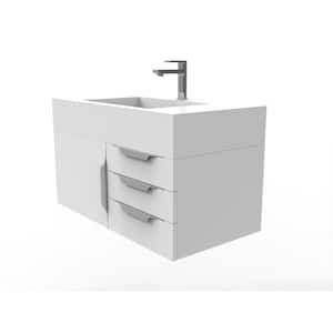 Nile 36 in. W x 19 in. D x 20 in. H Bath Vanity in Matte White with Chrome Trim and White Solid Surface Top