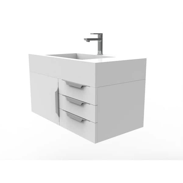 castellousa Nile 36 in. W x 19 in. D x 20 in. H Bath Vanity in Matte White with Chrome Trim and White Solid Surface Top