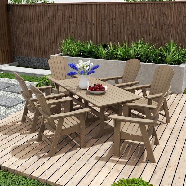 Altura Outdoor Patio Weather Resistant Weatherwood 7-Piece HDPE Plastic Rectangle Adirondack Dinning Set