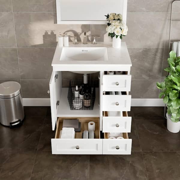 Acclaim 28 in. Single Sink White Bath Vanity with White Carrara Quartz Top (Assembled)