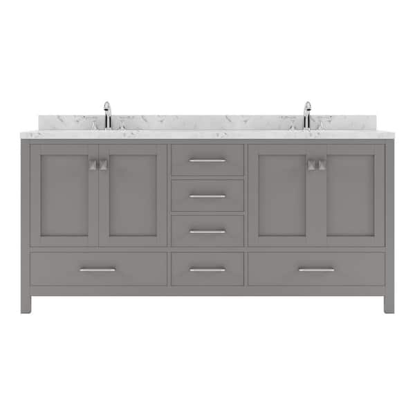 Virtu USA Caroline Avenue 72 in. W x 22 in. D x 35 in. H Double Sink Bath Vanity in Cashmere Gray with Quartz Top