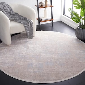 Marmara Gray/Beige/Blue 7 ft. x 7 ft. Round Solid Distressed Area Rug