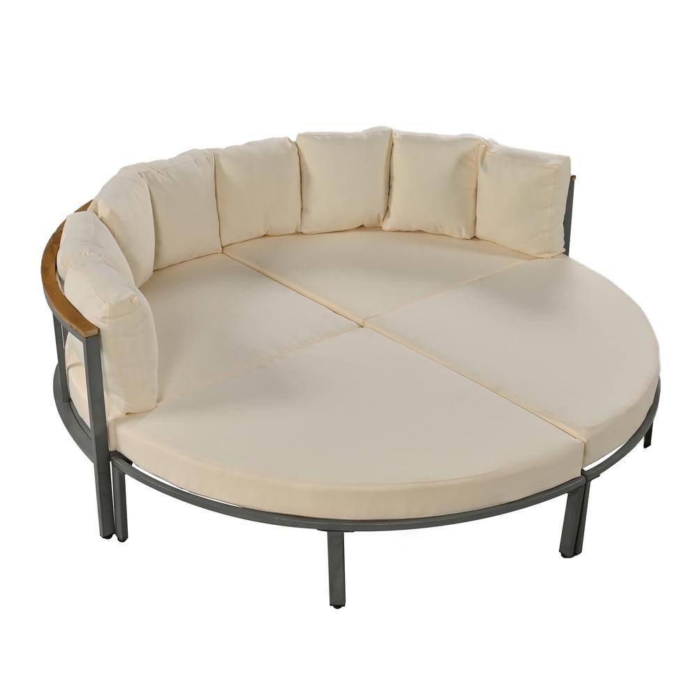 4 Pieces Metal Outdoor Sectional Set, Round Patio Conversation Set All Weat