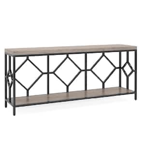 Turrella 70.9 in. GrayandBlack Extra Long Rectangle Wood Console Table Behind Couch Table with Storage Shelves 2-Tier