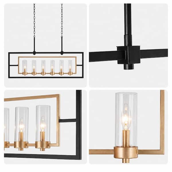 Uolfin Transitional Rectangle Island Chandelier 37.4 6-Light Large