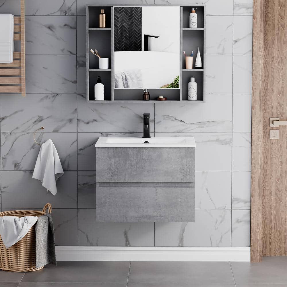 24 in. W x 18.1 in. D x 18.1 in. H Single Sink Bath Vanity in Gray with White Ceramic Top and Drain Faucet Set price history on PriceWatchPro