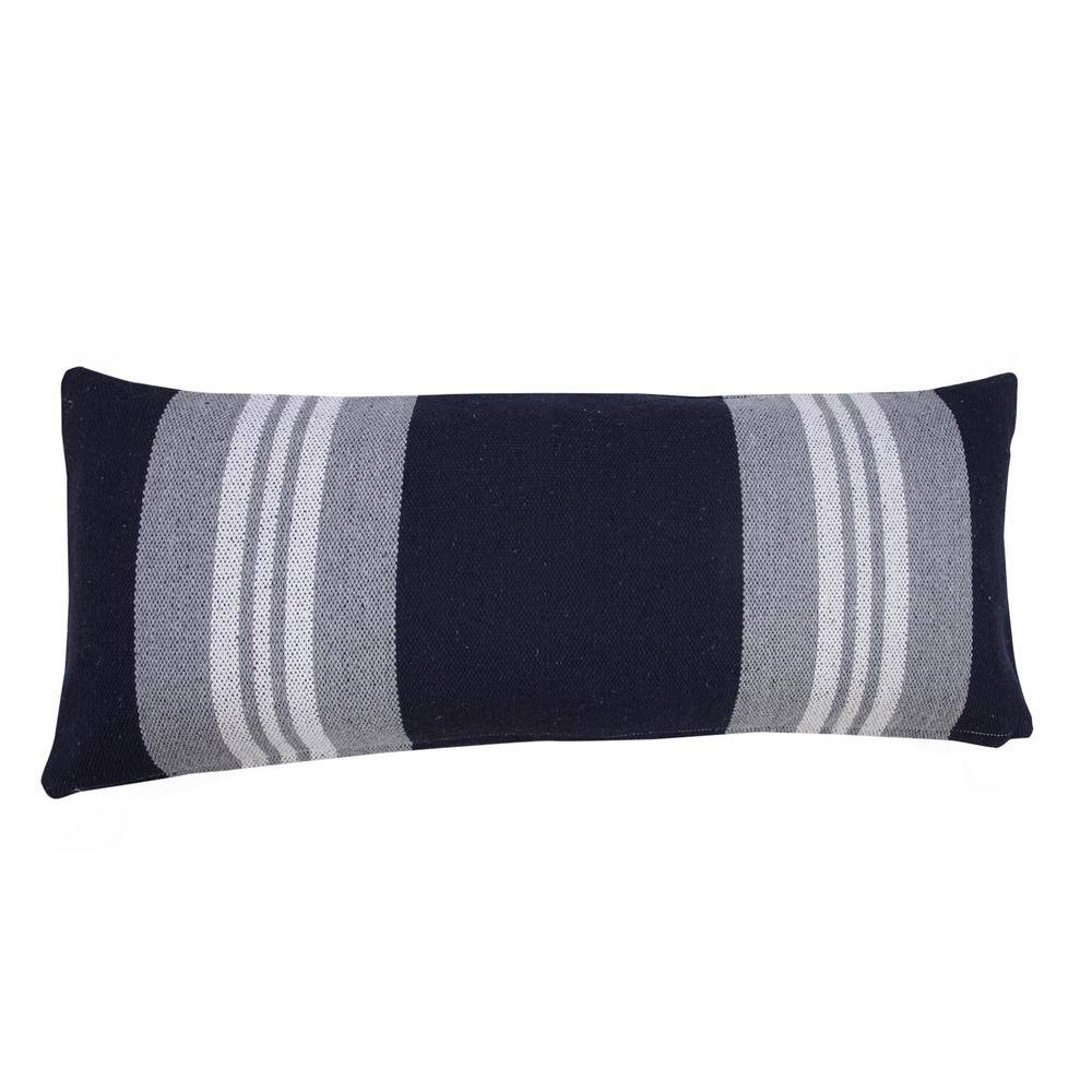 Blue and Gray Striped Cotton Lumbar Throw Pillow