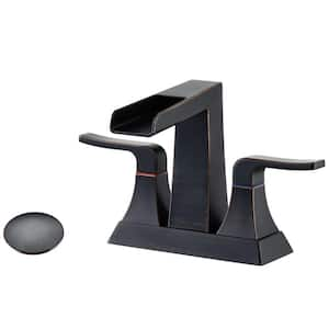 4 in. Centerset 2-Handle Waterfall Bathroom Faucet with Pop-Up Drain and Supply Lines in Oil Rubbed Bronze