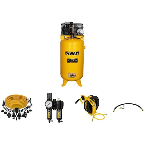 80 Gal Air Compressor, Piping, Filter, Hose Reel and Install Kit
