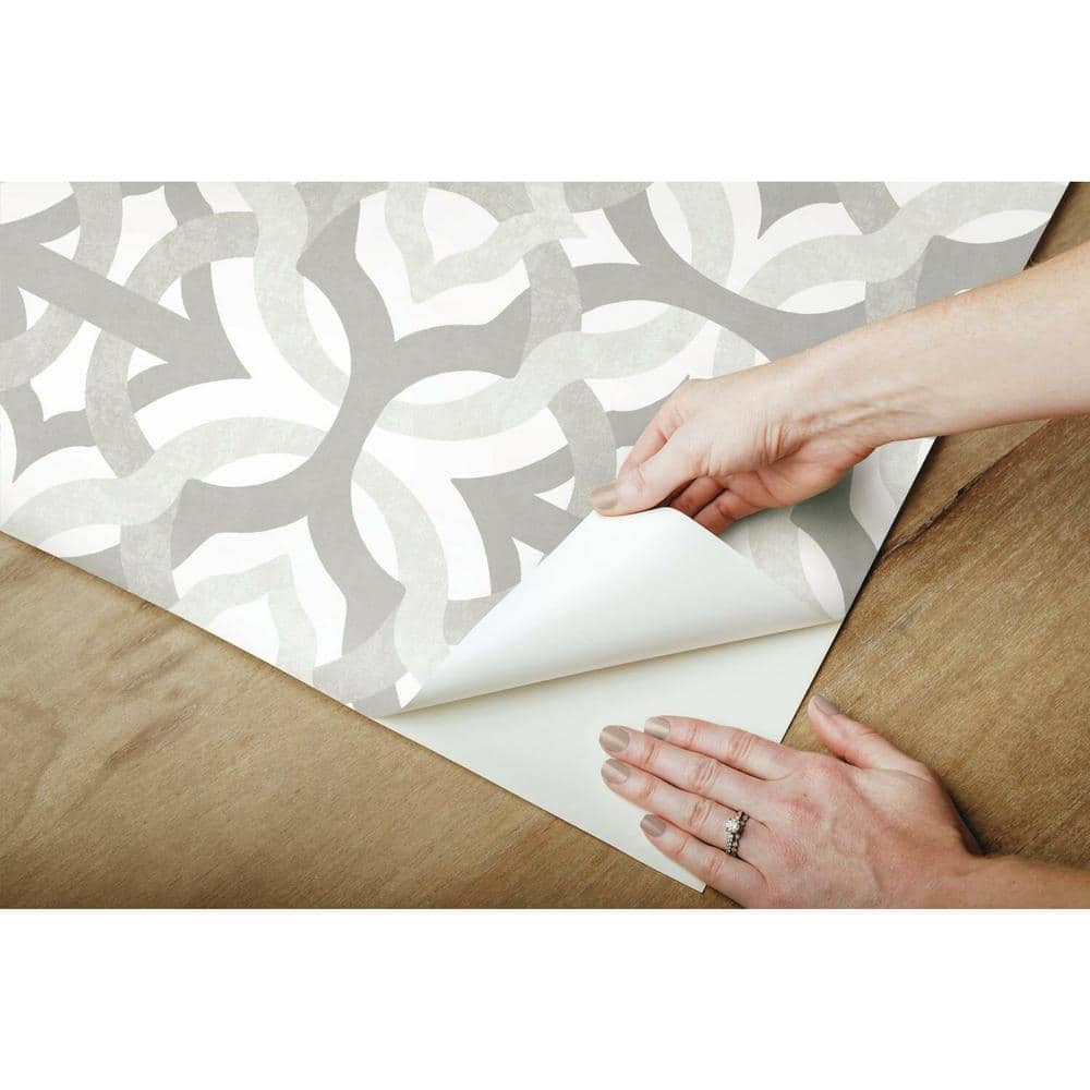Taupe and White Geometric Peel and Stick Wallpaper Roll