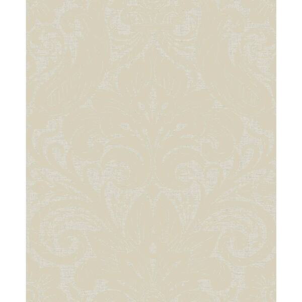 Llewelyn-Bowen Off The Wall Cream/White Damask Sauvage Flocked Finish Non-Pasted Non-Woven Wallpaper Sample