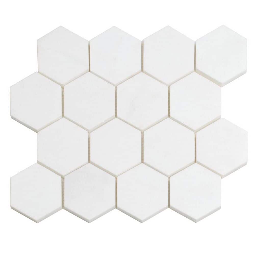 Nubes 4 in. x 5 in. Polished Snow White Marble Mosaic Hexagon Wall and Floor Tile Sample price history on PriceWatchPro