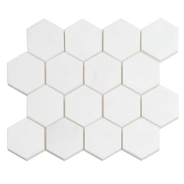 Nubes 10 in. x 12 in. Polished Snow White Thassos Marble Mosaic Hexagon Wall and Floor Tile (4.46 sq. ft./case) 5-Pack
