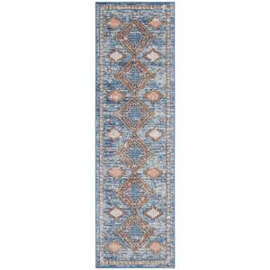 Concerto Blue 2 ft. x 8 ft. Bordered Contemporary Runner Rug