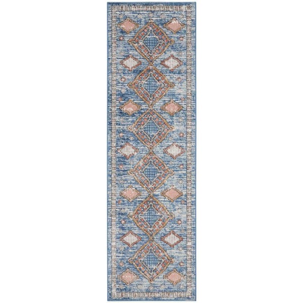 Nourison Concerto Blue 2 ft. x 8 ft. Bordered Contemporary Kitchen Runner Area Rug