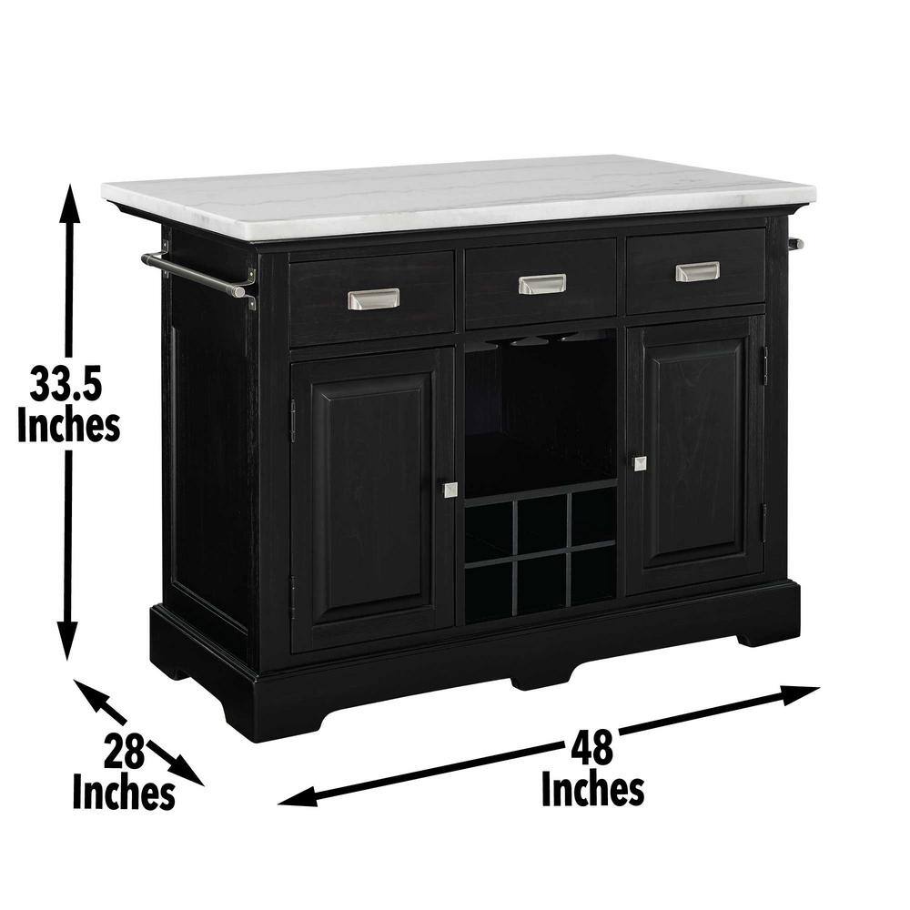 Aspen Black Marble Top Transitional Kitchen Island
