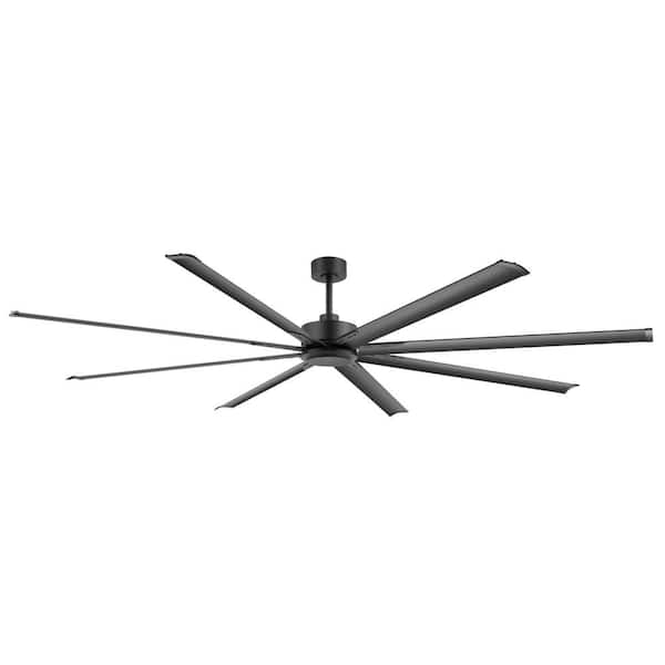 Industrial 96 in. (8 ft.) Indoor Black Ceiling Fan with Downrod and Aluminum Blade with Remote Control Included No Light