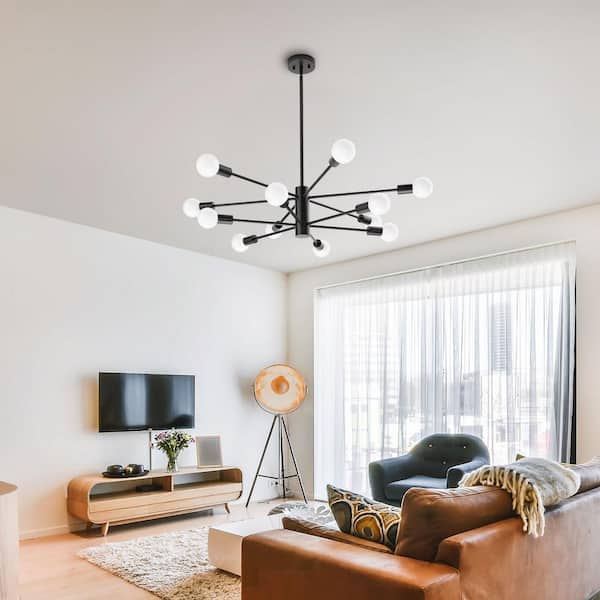 EDISHINE Klotilda 12-Light Matte Black Dimmable Sputnik Modern