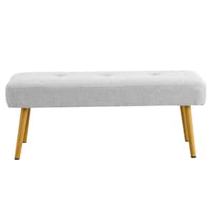 Grey Linen Fabric Upholstered Bedroom Bench with Gold Metal Legs Shoe Changing Bench Sofa Bench Dining Chair