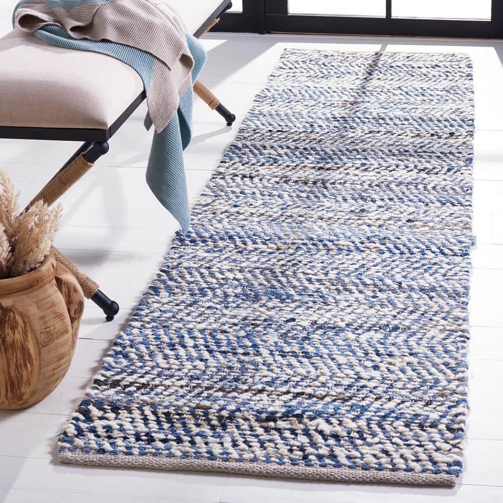 Natura 2 ft. x 9 ft. Blue/Ivory Chevron Striped Distressed Runner Rug price history on PriceWatchPro