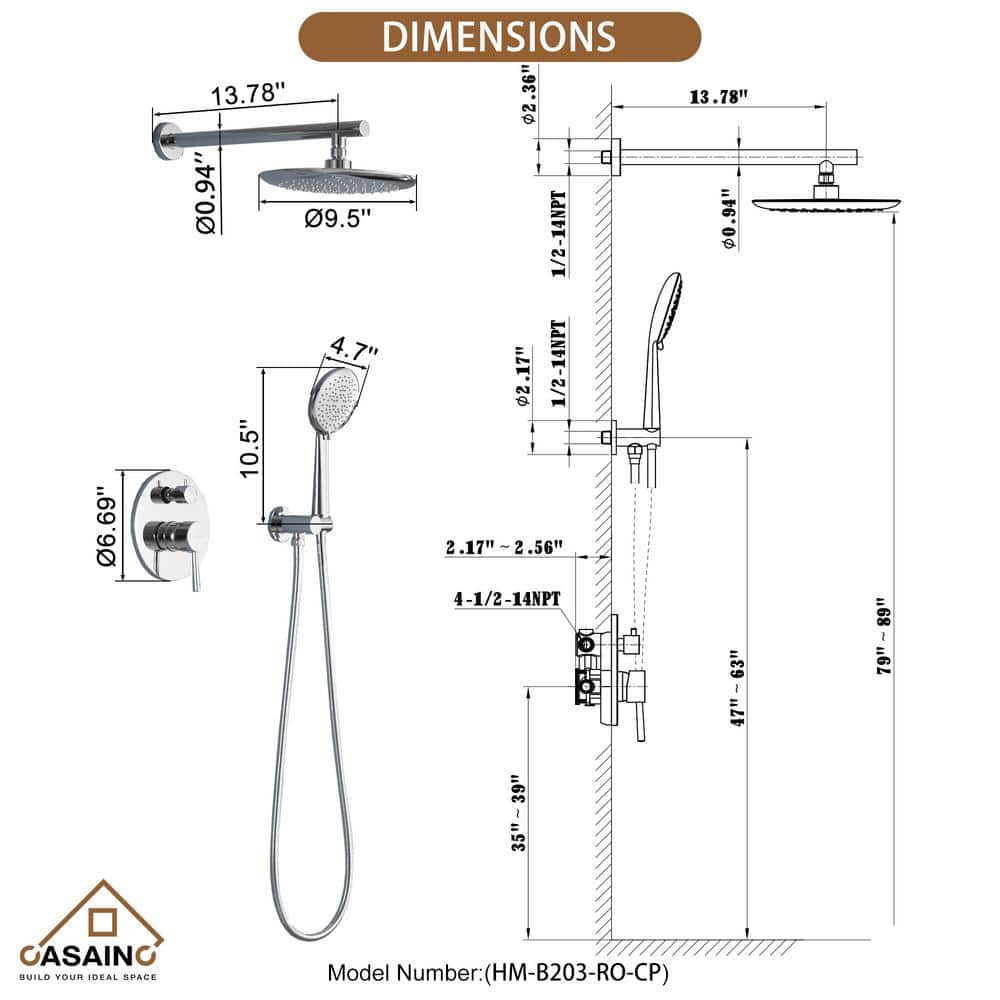 Chrome Dual Head Wall Mounted Shower System with Handheld